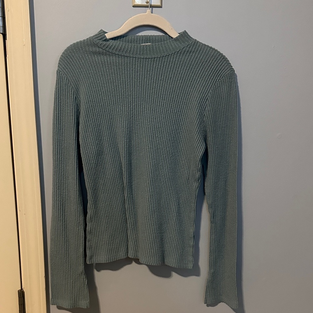 Teal Ribbed Turtleneck Sweater
